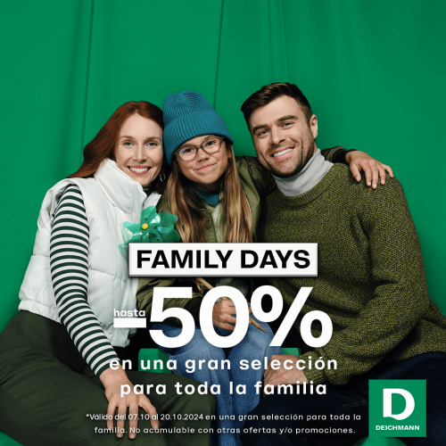 ¡Vuelven los Family Days de Deichmann, con descuentos irresistibles para toda la familia! Hasta un -50% en una gran selección de artículos